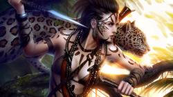 Фэнтези девушка и леопард