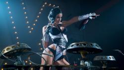 музыка, секси поза, девушка, буфера, диджей