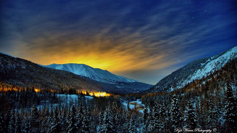 Аляска ночь снег заставки на рабочий стол
