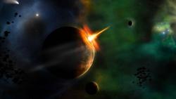 Взрыв на планете в космосе обои широкоформатные