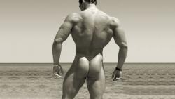 Голая жопа и тело мужика на фоне моря черно белые обои
