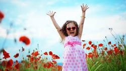 Девочка, дети, радость, смех, поле, маки, трава, природа, лето