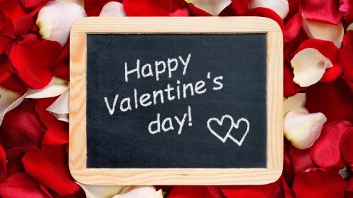 Доска, надпись, happy valentines day, rose, petals, розы, лепестки