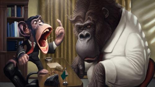 Карикатуры бизнесменов и их подчиненных