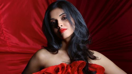 Красивая индийская девушка на красном фоне обои HD