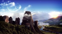 Красивый дом на горе фэнтези заставки скачать бесплатно