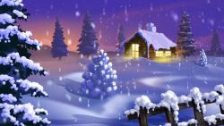 Новогодние елки, ночь, дома, фонари, праздник, новый год, рождество, картинки, заставки