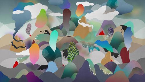 Облака, вулкан, воображение, краски, пятна, фоны, заставки