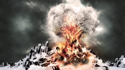 Огненное дерево на снежной горе абстрактные фоны HD