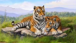 Тигры рисованные картинки для рабочего стола скачать