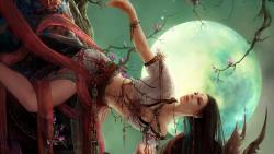 Фэнтези девушка на фоне луны картинки на рабочий стол