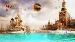 Фэнтези обои города Москвы 3D, 3Д обои