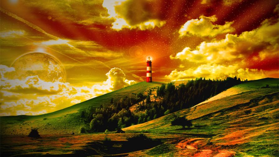 Фэнтези обои природы и маяка 3D фото
