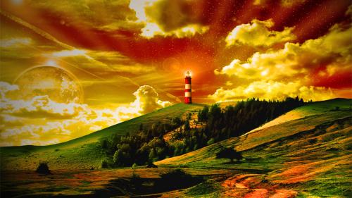Фэнтези обои природы и маяка 3D фото