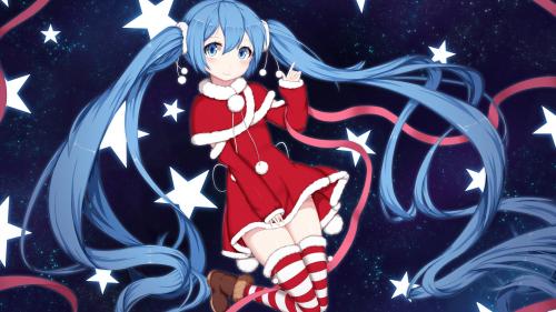 Хатсуне Мику, вокалоид, санта, праздник, аниме, манга обои HD