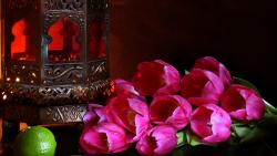 Цветы розовые тюльпаны на столе