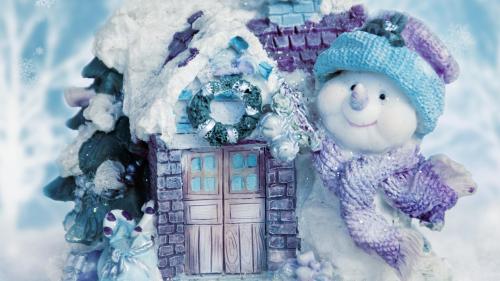 Широкоформатные обои, Праздники, Рождественские снеговики, снежинки, Новый год, картинки