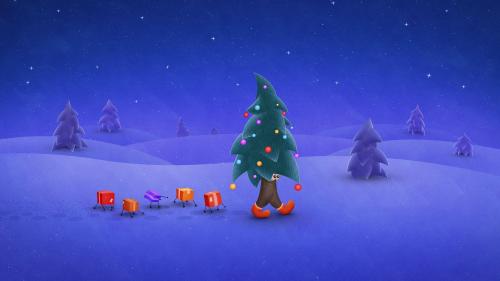 прогулка, Рождественская елка, подарочные коробки, снег, ноги