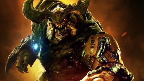 cyberdemon, монстр, рога, клыки, кровь, компьютерная игра, шутер, Doom